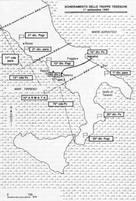<p>La situazione delle forze tedesche in Italia al 1° settembre 1943.</p>