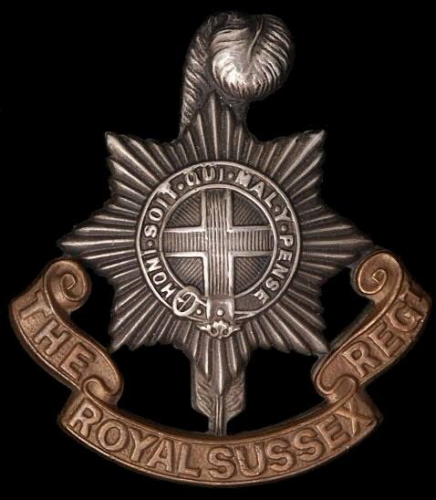 <p>REGNO UNITO. The Royal Sussex Regiment, 1701.<br />Francia 1940. Abissinia 1941.<br /> Leros, Medio Oriente 1943. Nord Africa 1940-43. Italia 1943-45. Birmania 1943-45. Cassino:<br /> Montecassino (1st).</p>