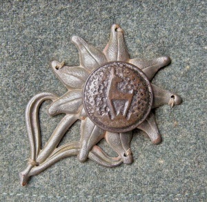 <p>GERMANIA. La stella alpina in metallo, in un esemplare al quale è stato aggiunto il camoscio stilizzato, simbolo della 5. Gebirgsjäger-Division.</p>