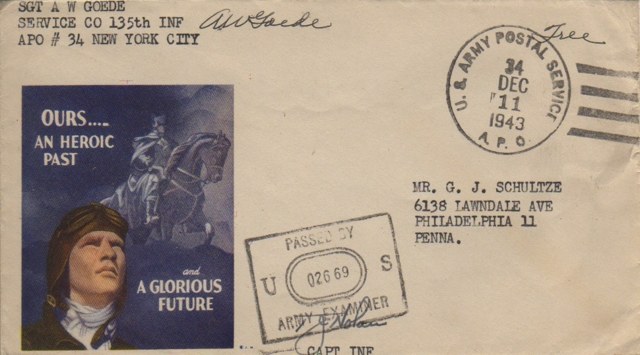 <p>Una lettera spedita da Caserta a Philadelphia l’11 dicembre 1943. Il mittente è un<br /> sergente della <i>Service Company</i> del <i>135th Infantry<br /> Regiment</i>.</p>