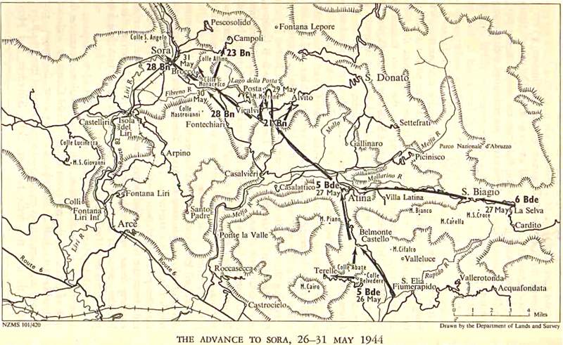 <p>Carta topografica dell’avanzata della 2a divisione neozelandese nel maggio 1944.</p>