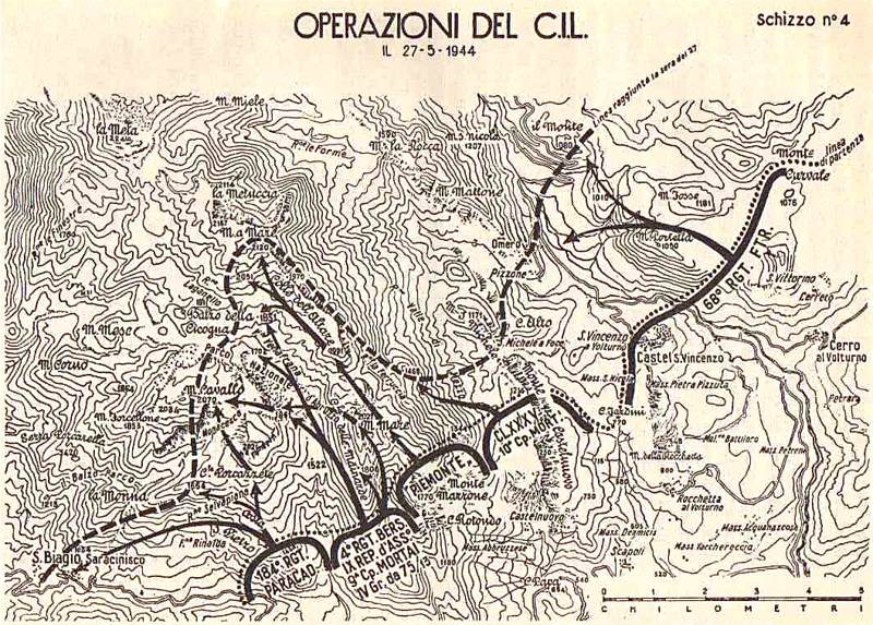 <p>Carta topografica dell’avanzata del Corpo Italiano di Liberazione nel maggio 1944.</p>